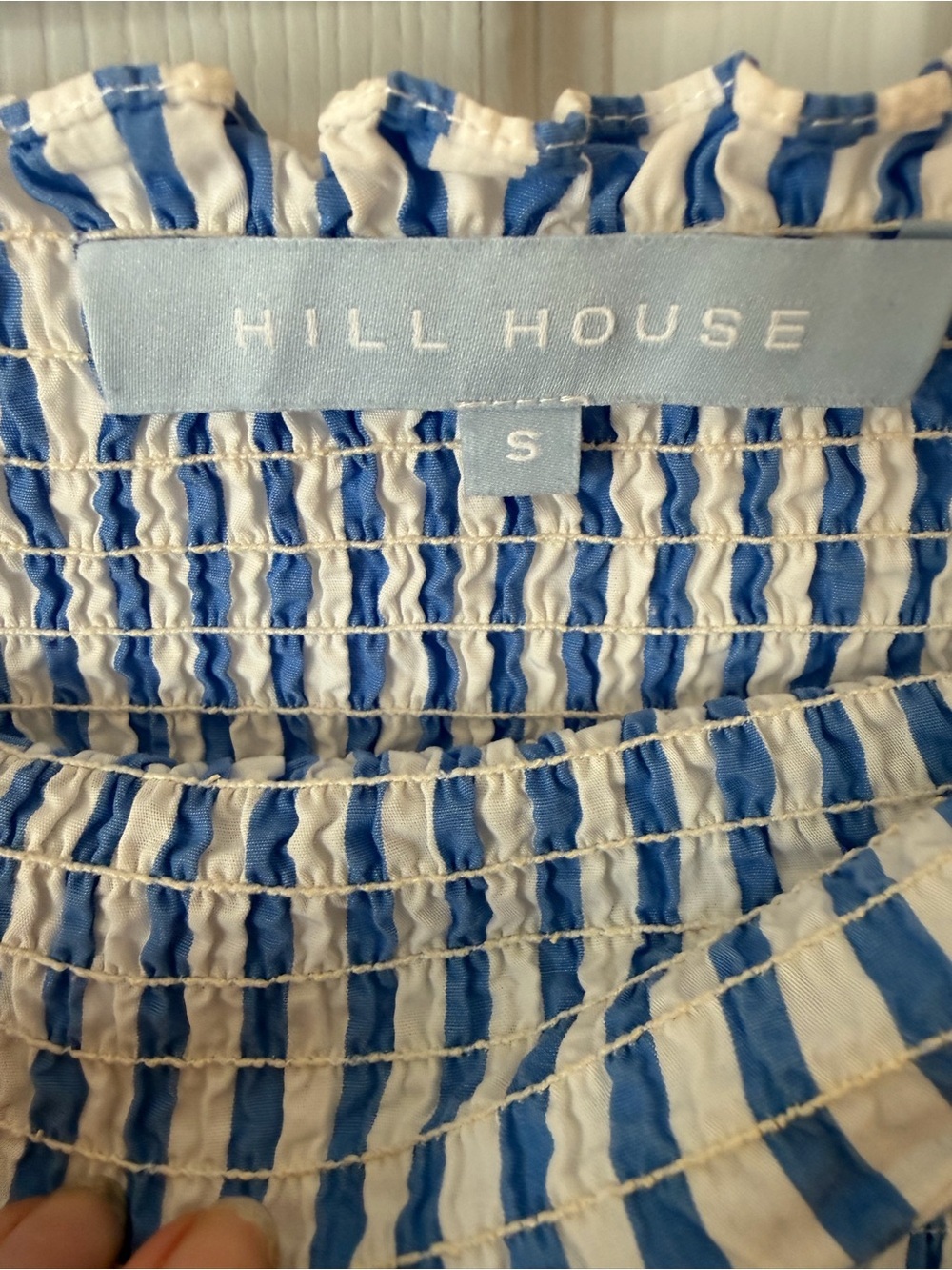 Hill House Athena Blue Striped Puff Sleeve Smocked Mini Dress - Picture 3 of 5
